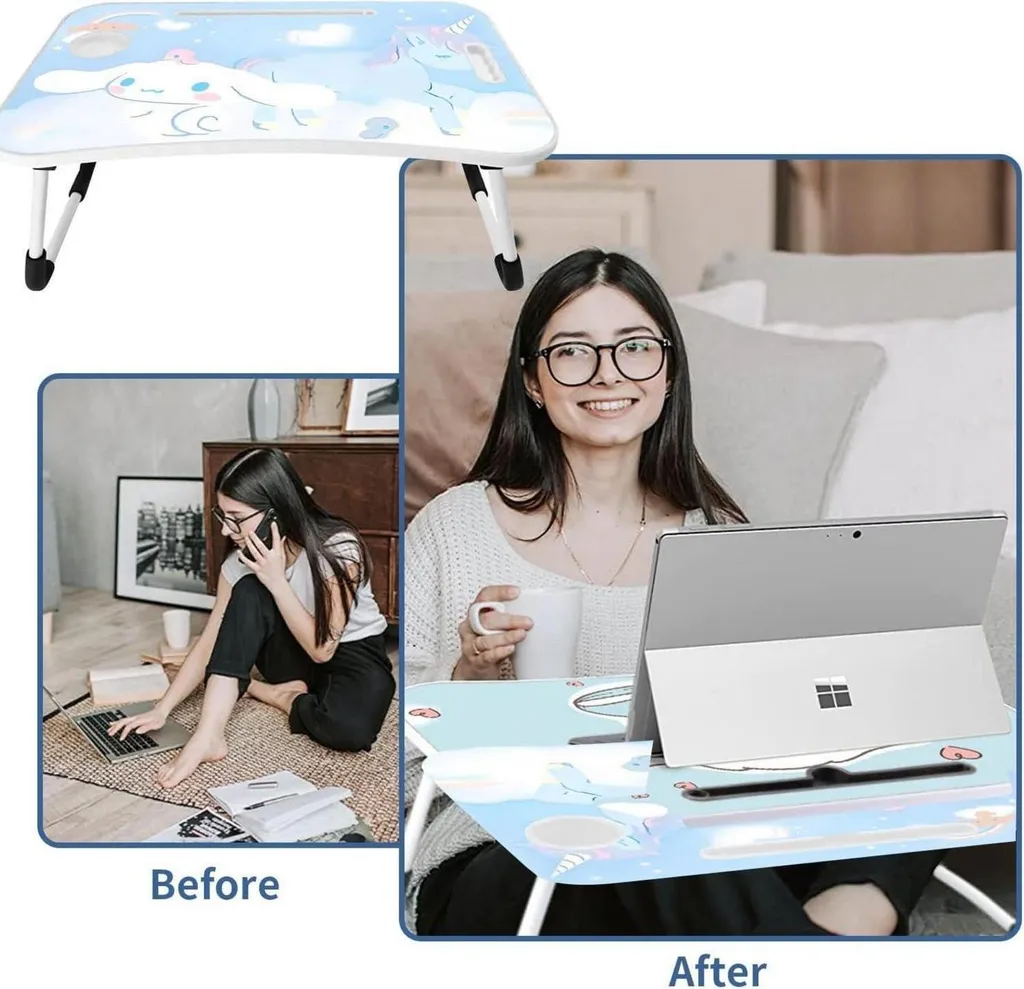 Plateau de lit pour ordinateur portable pliable : bureau d'appoint bleu