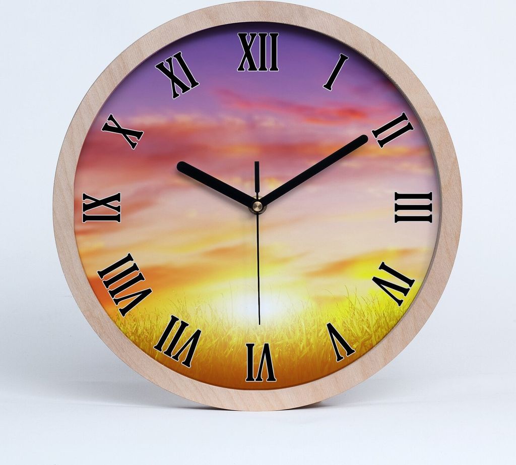 Holzuhr 30fi cm wanduhr - schwarze Spitzen - Sonnenuntergang