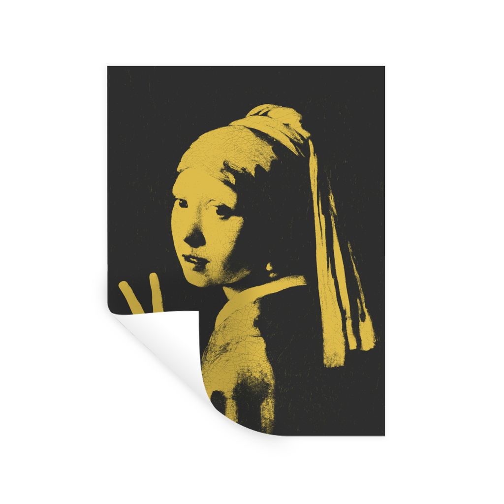 MuchoWow Wandtattoo Wandsticker Wandaufkleber Mädchen mit Perlenohrring - Vermeer - Schwarz - Gelb 30x40 cm Selbstklebend und Repositionierbar -...