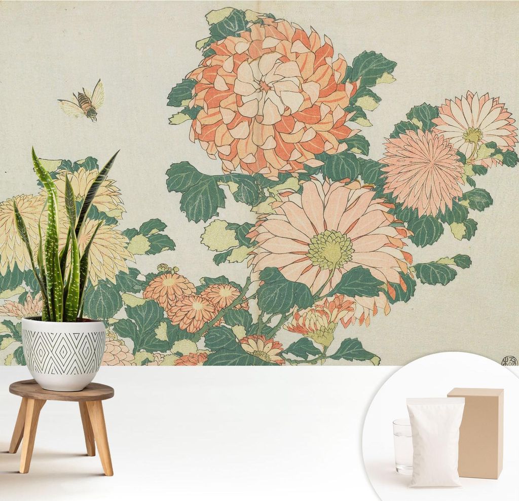 Fototapete - 208x146 cm - Tapete - Wandtapete - Wandbilder - Dekofolie - Tapete Folie - Wand - Dekoration - Wohnzimmer - Chrysanthemenblüten