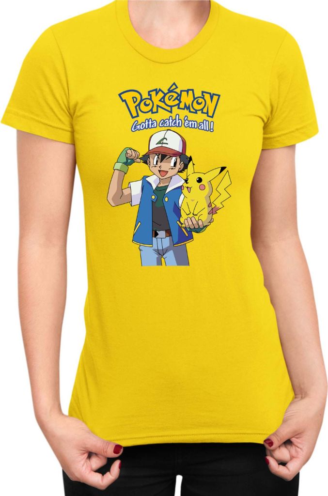 Damen T-Shirt Japan Manga Anime Comics Pokemon 012, Lady XL / Gelb