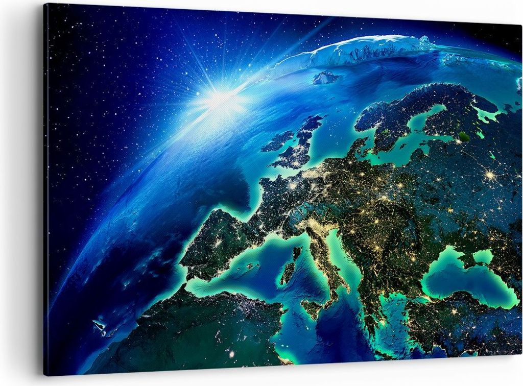 Bild auf Leinwand - Leinwandbild - Nacht raum welt ansicht - 100x70cm - Wand Bild - Wanddeko - Leinwanddruck - Bilder - Kunstdruck - Wanddekoration...