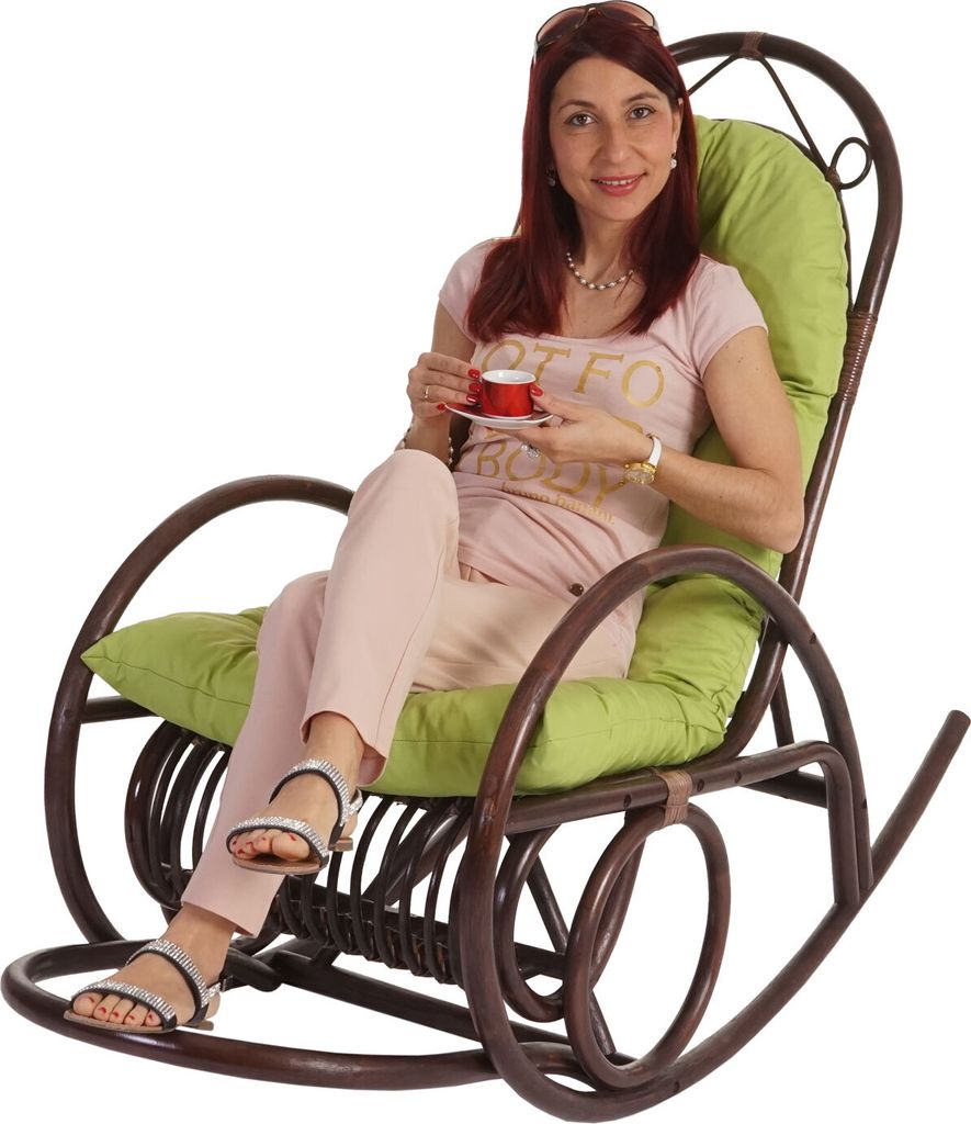 Fotel bujany HWC-C40, fotel rattanowy, brązowy ~ zielona Zdjęcie produktu 