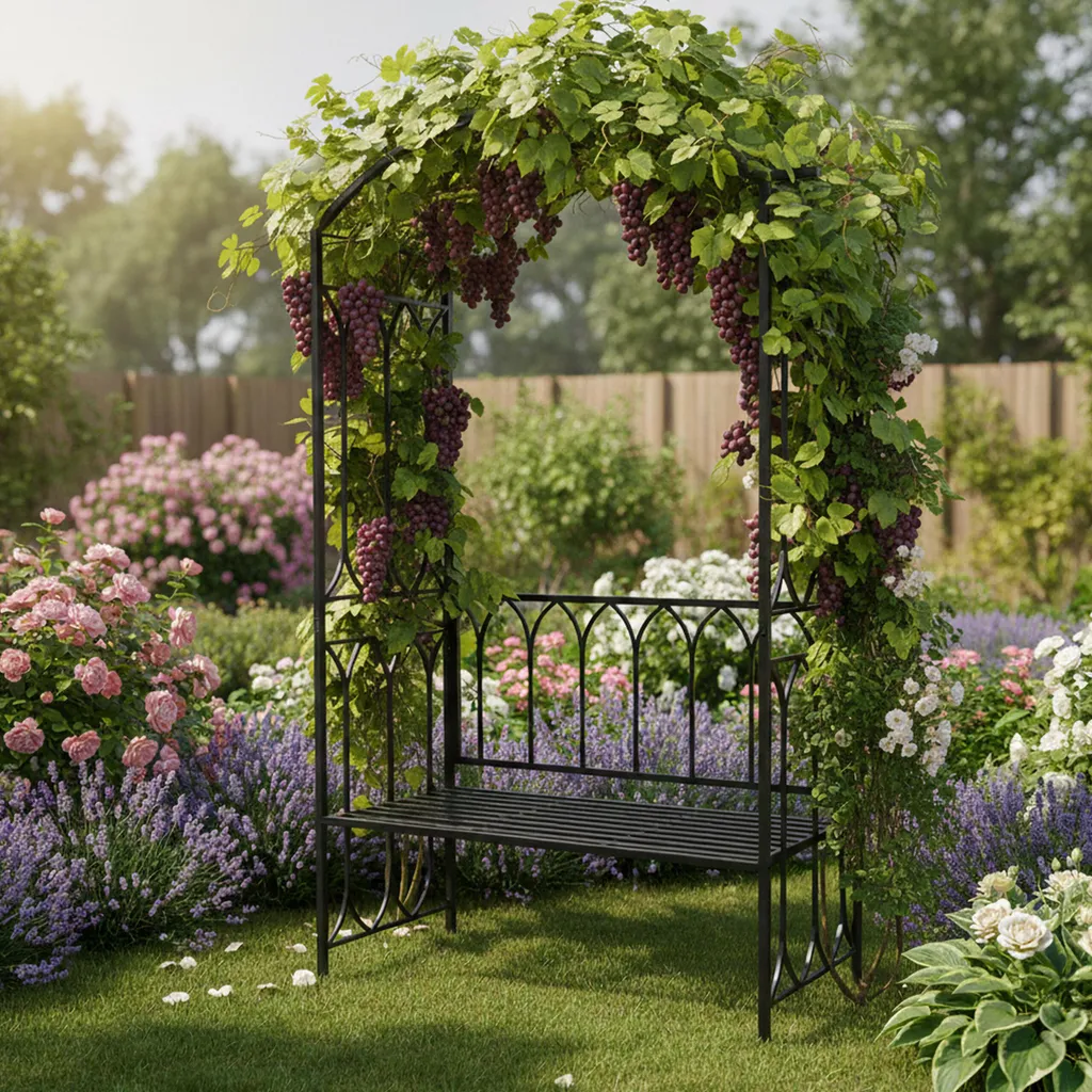 Arche de jardin Relaxdays avec banc robuste en métal laqué 205x115 cm