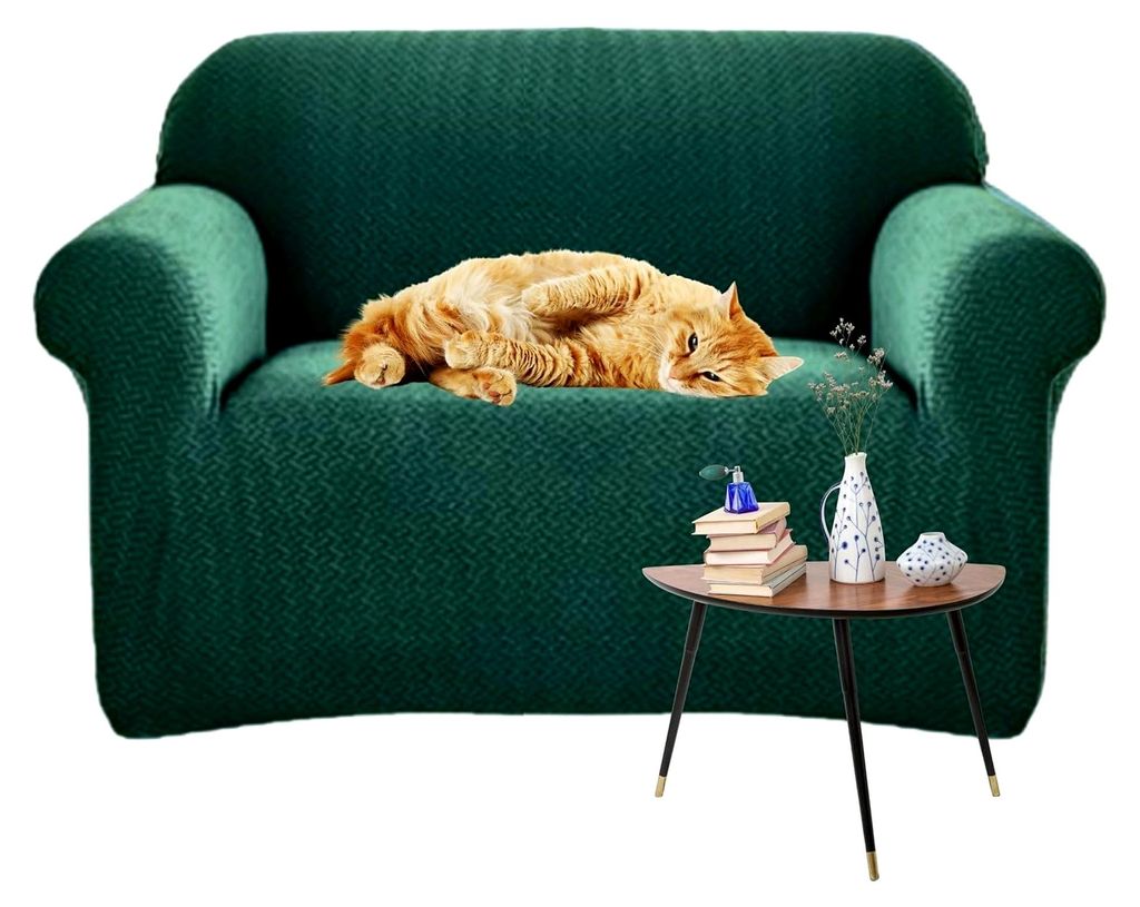 Sofaüberzug Grün - 1-Sitzer Couch- und Sofabezug - Sofaüberwurf für das Wohnzimmer - Stretch Sesselbezug - Jacquard Elastischer Samt Couchbezug...