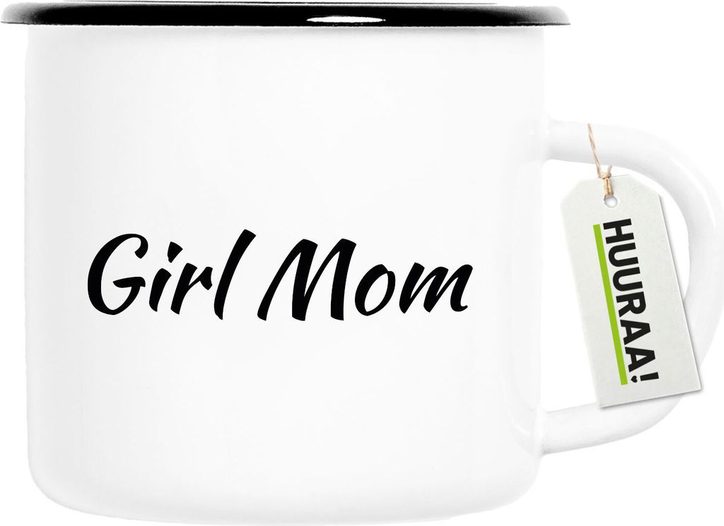 Huuraa Emaille Tasse Girl Mom Schriftzug 300ml Vintage Campingbecher Geschenkidee