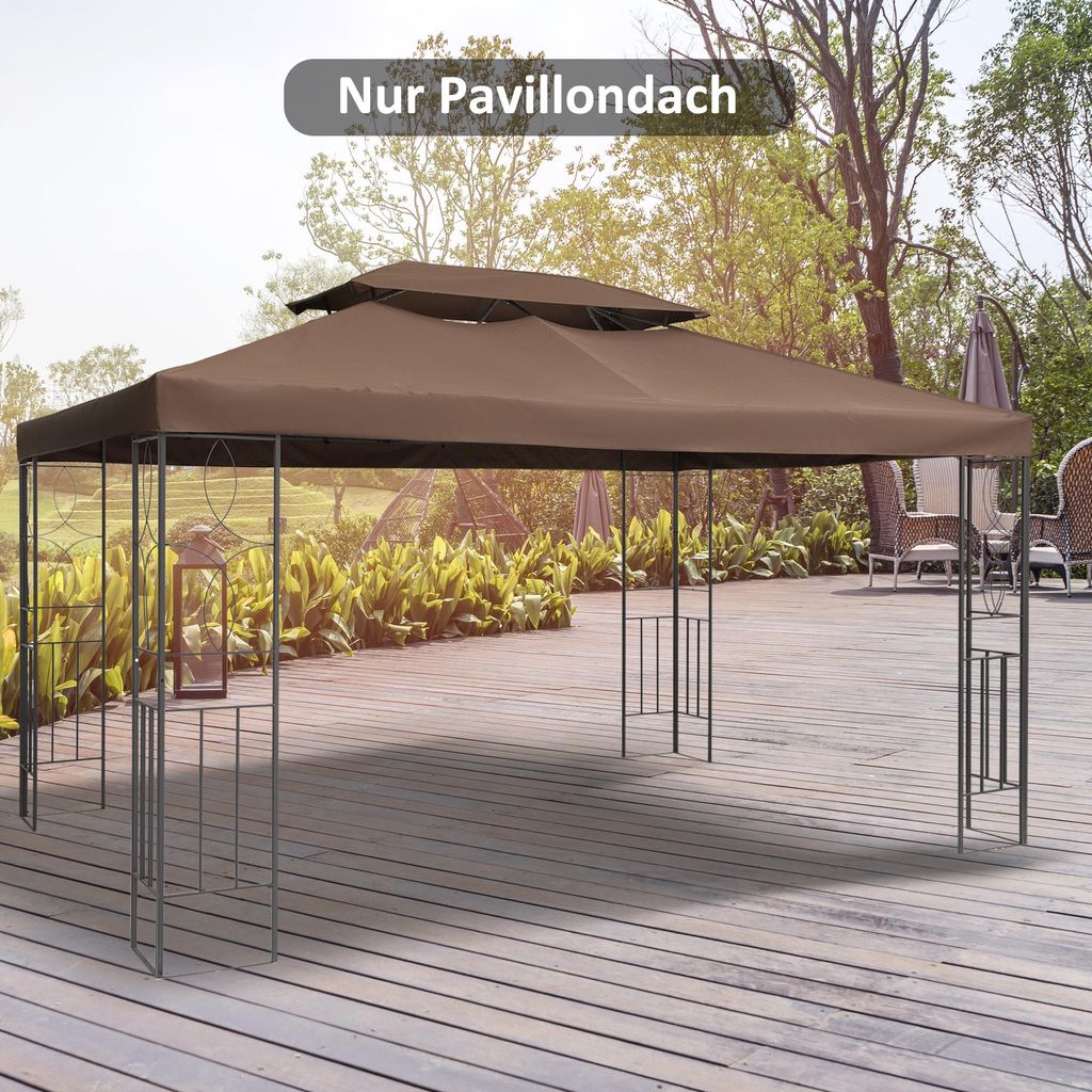Ersatzdach Pavillon 3x4 m, Pavillondach Ersatz, Polyester PA-Beschichtung, Kaffee | 400 x 300 cm | 10 Abflusslöcher | 2,4 kg