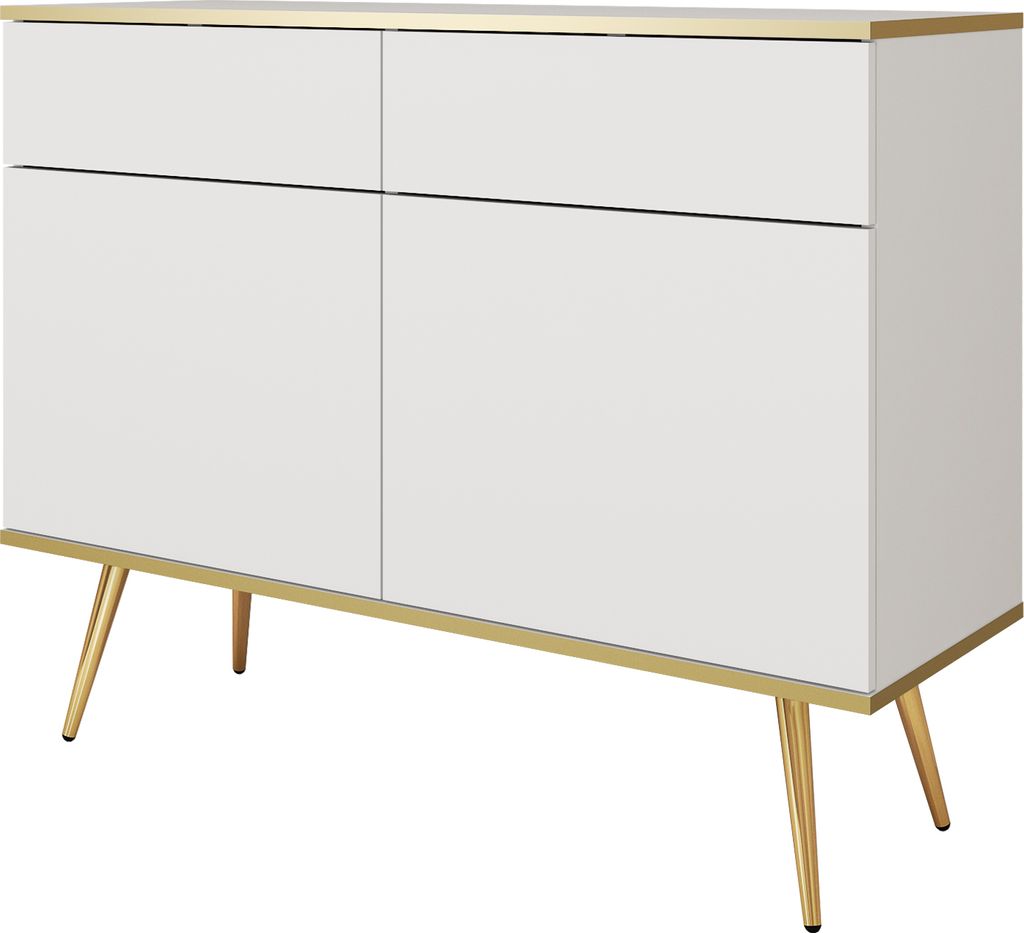 Kommode: Weiß, goldene Beine, 107x85x39 cm