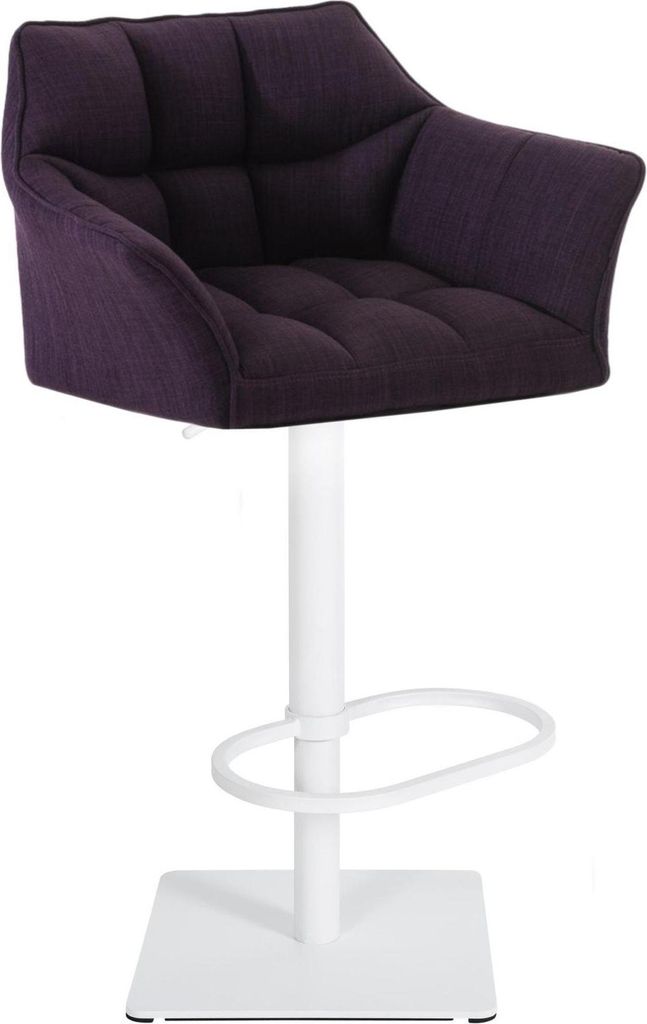 Barhocker mit Stoffpolsterung - Küchenhocker - Höhenverstellbar, Gestell aus Edelstahl Farbe: Lila | Grundfarbe: weiß