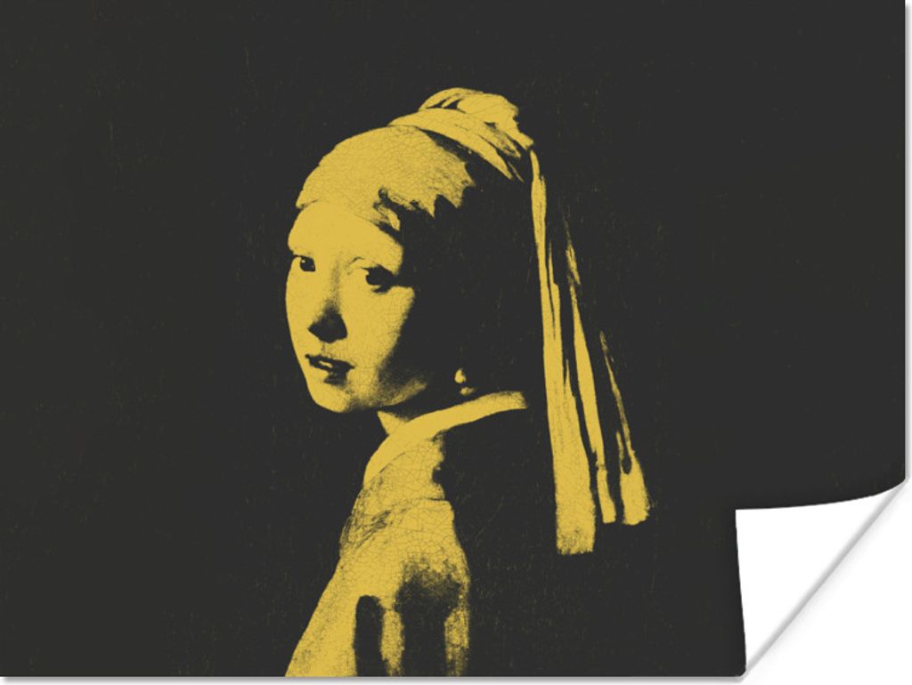 MuchoWow Poster Mädchen mit einem Perlenohrring - Johannes Vermeer - Schwarz - Gelb 40x30 cm - Plakate für die Wände - Poster Wohnzimmer