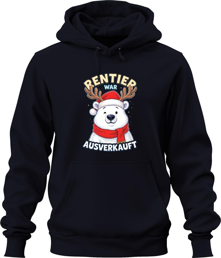 Rentier war t Eisbär mit Geweih Weihnachten Lustig Uni Hoodie Kapuzenpullover, Navy, XL