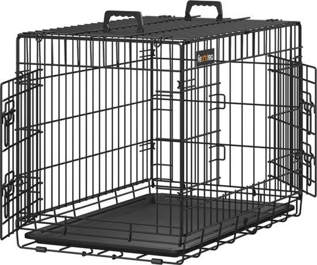 Chenil de voyage pour chien - Cage noire transportable 77x48x55,5 cm