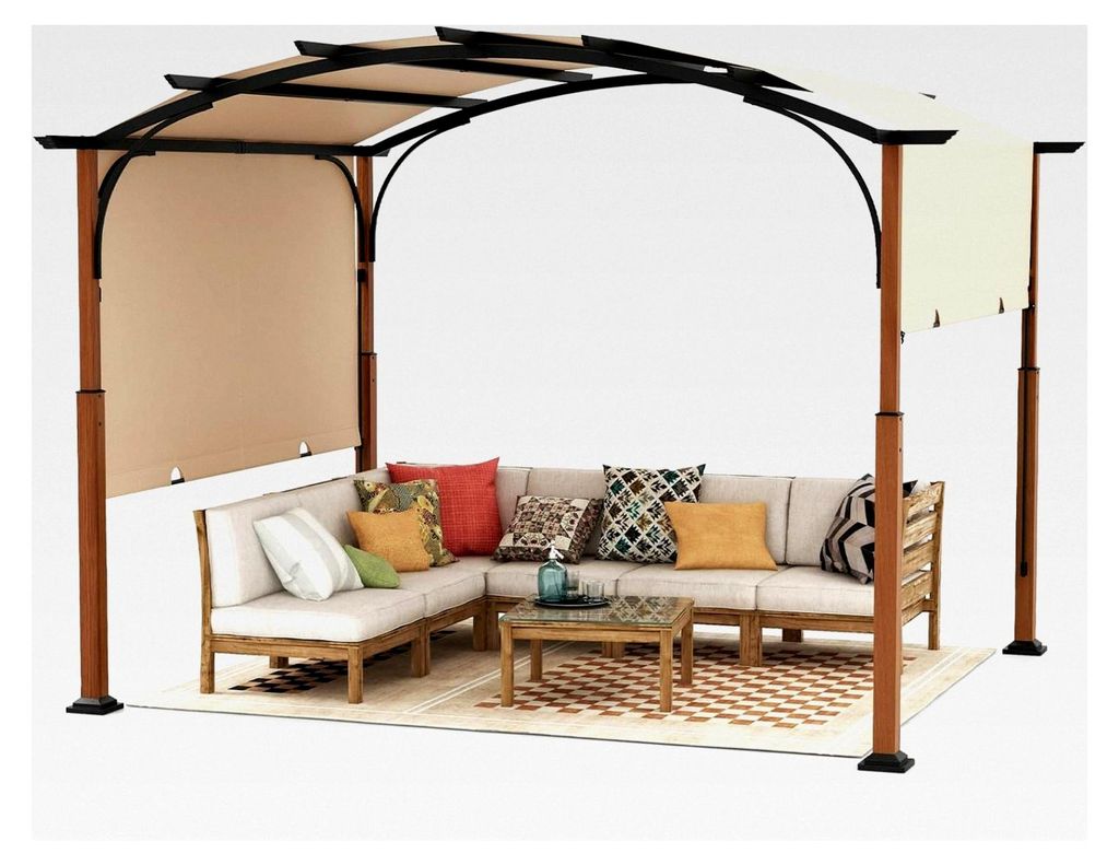 Pergola mit ausziehbarem Dach, 3,6x3m, wasserdicht und stabil, Gartenpavillon mit robusten Metallsäulen für Terrasse, Garten, Deck (Beige)