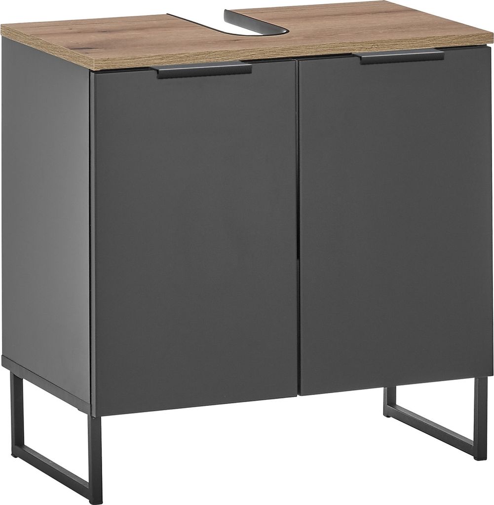 Waschbeckenunterschrank >Denver< 2 Türen, schwarz matt / Evoke Eiche Nachbildung - 60x60x35cm (BxHxT)