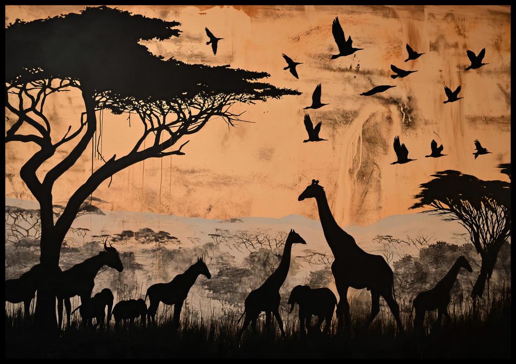 Poster 100x70cm Silhouetten aus der Savanne
