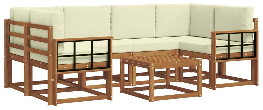 vidaXL Outdoor-Sofagarnitur mit Kissen 7 pcs Natur und Creme
