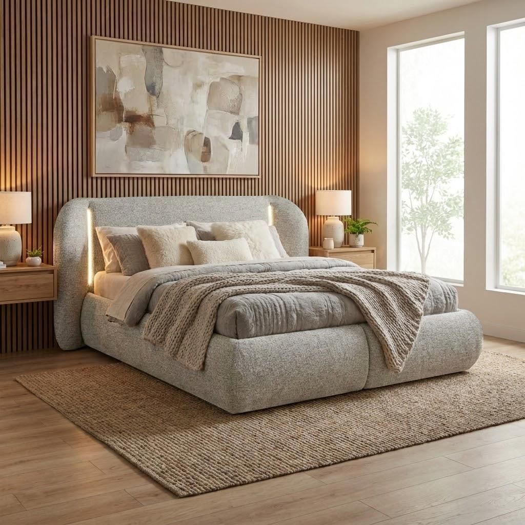 BEAUTYSOFA | Polsterbett CORFU 160x200 cm - Designerbett mit Bettkasten, LED-Kopfteil und Lattenrost, Doppelbett in Cappuccino
