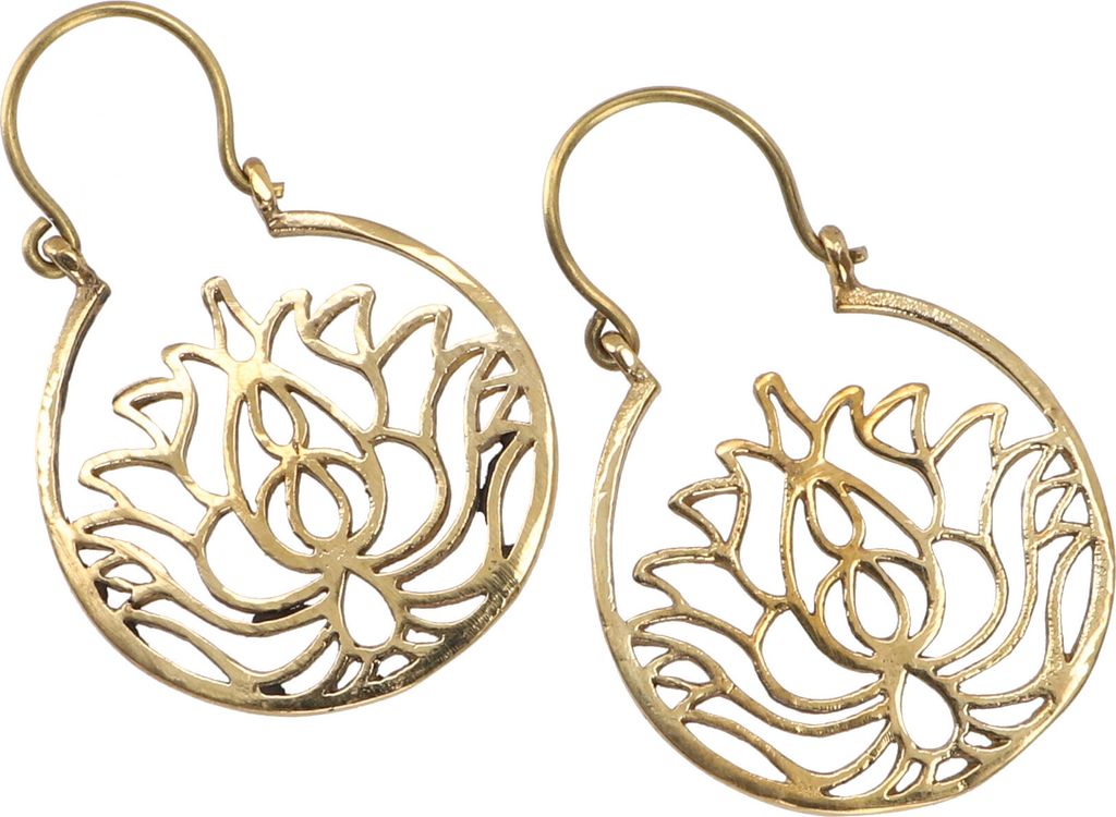 Tribalohrringe aus Messing, Lotus Ethnoohrringe, Tribal Ohrringe, Yogaschmuck - Gold, 5*3 cm, Ohrringe + Ohrstecker Modeschmuck
