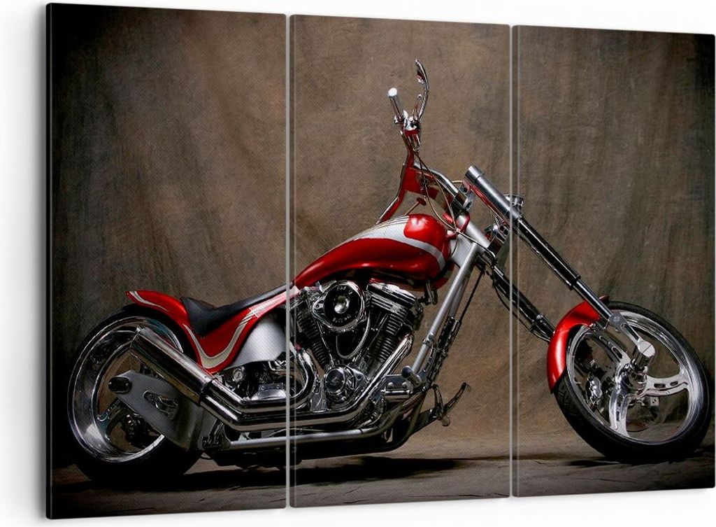 Bild auf Leinwand - Leinwandbild - Motorrad Chrom Räder - 105x70cm - Wand Bild - Wanddeko - Leinwanddruck - Bilder - Kunstdruck - Wanddekoration -...