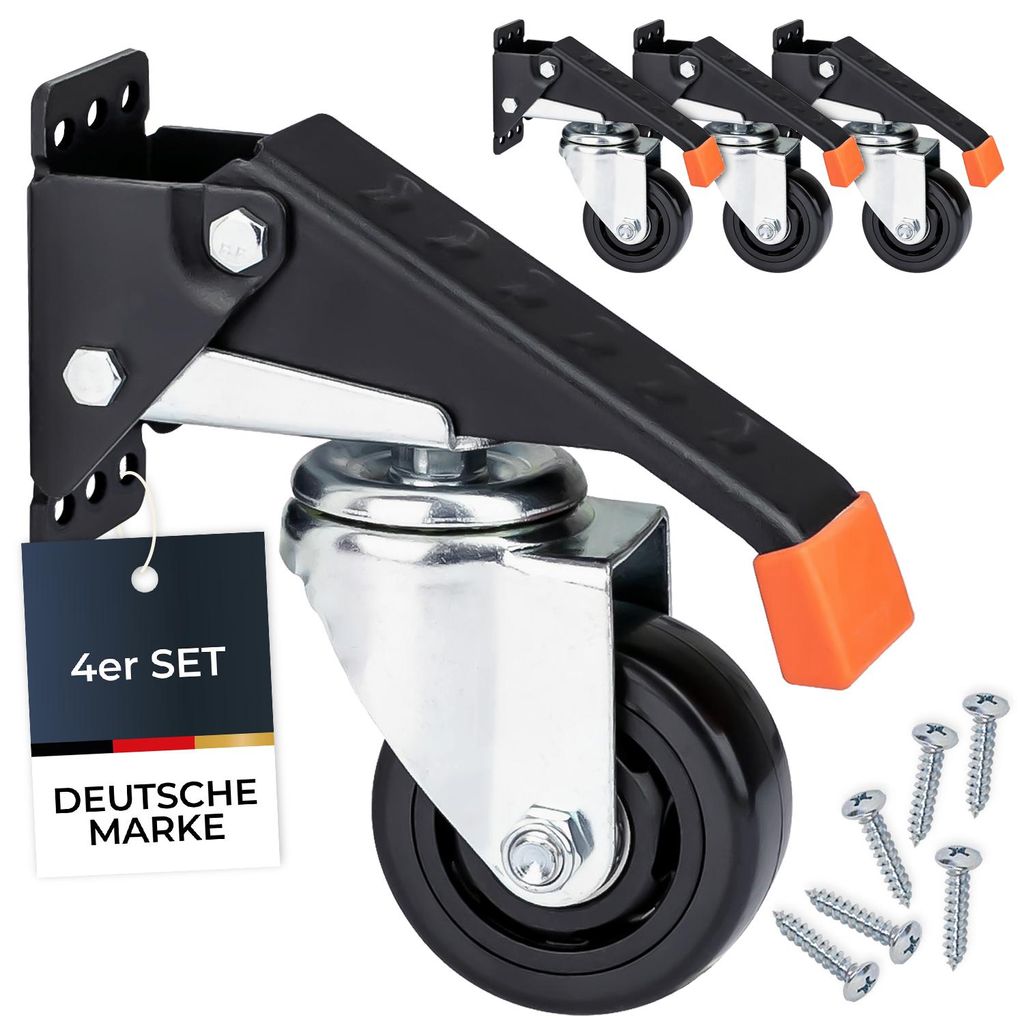 Schwerlastrollen absenkbar für Werkbank 4er Set HMF 6750 76 mm schwarz