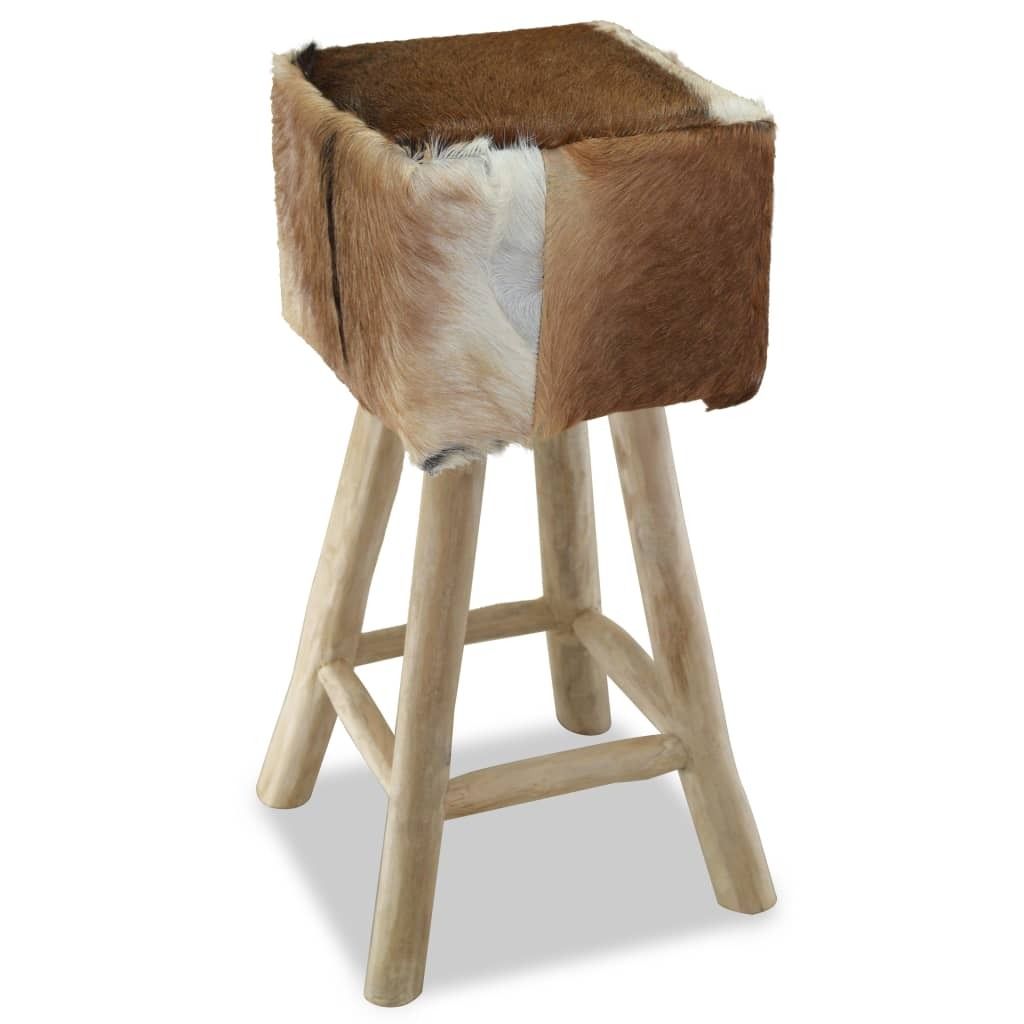 "im Sonderangebot"1 Pcs Barhocker - CLORIS - Barstuhl - Optimal Komfort, Ziegenleder und Massivholz Teak - 35 x 35 x 76 cm - DEMöbel2663446