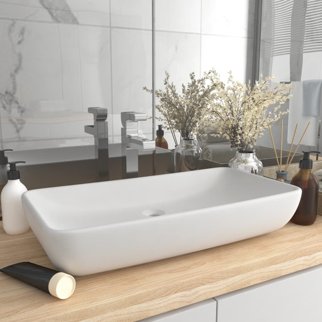 The Living Store Luxus-Waschbecken Rechteckig Matt Weiß 71x38 cm Keramik