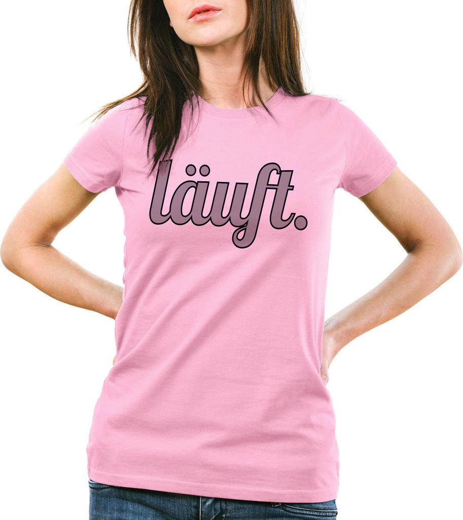 style3 läuft Damen T-Shirt Funshirt Spruchshirt Shirt, Farbe:Pink, Größe:XS