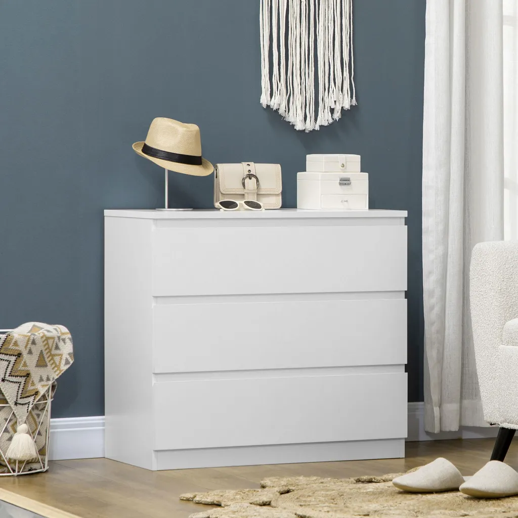 Petit buffet de chambre à 3 tiroirs commode de rangement bois clair