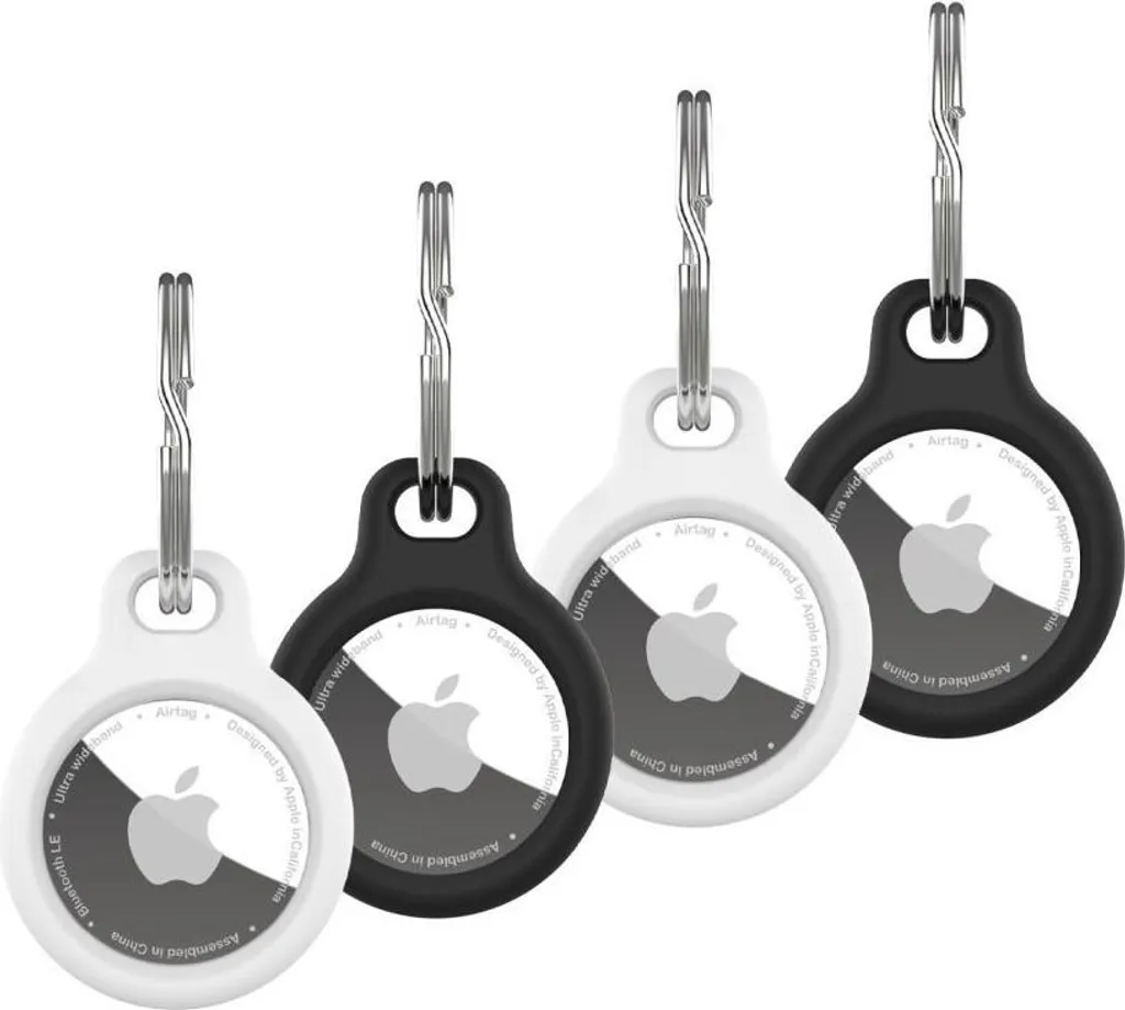 Étui AirTag en Silicone Silky de FIXED - Pack de 4 Anti-rayures Noir Blanc