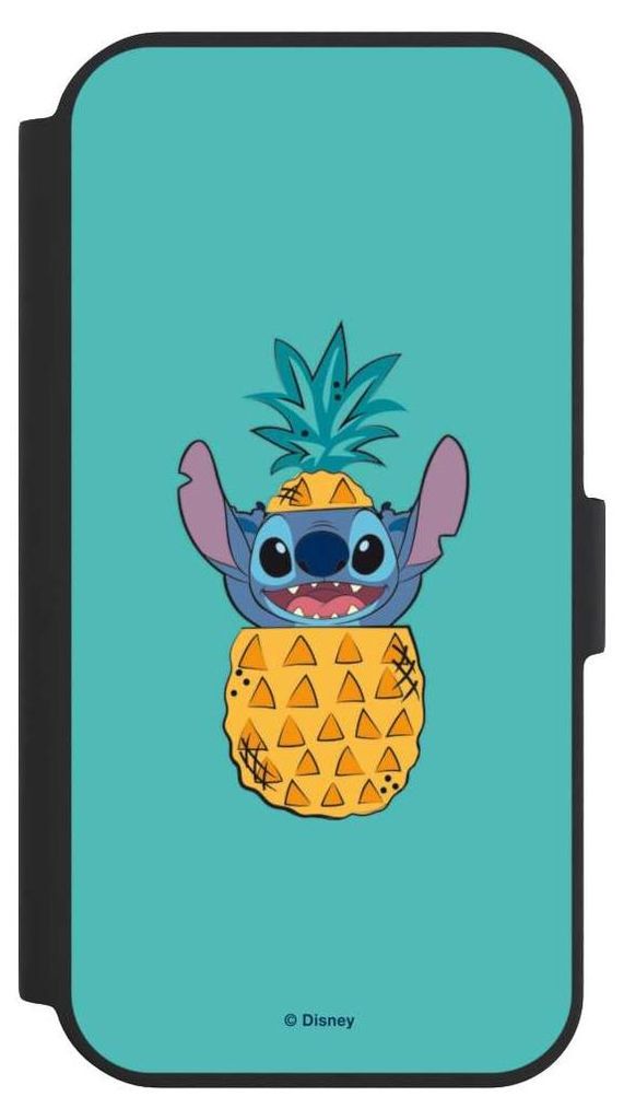 NIVOCASE Klapphülle für Apple iPhone 15 Handyhülle aus Kunst Leder NIVOflip schwarz Ananas Disney Lilo & Stitch