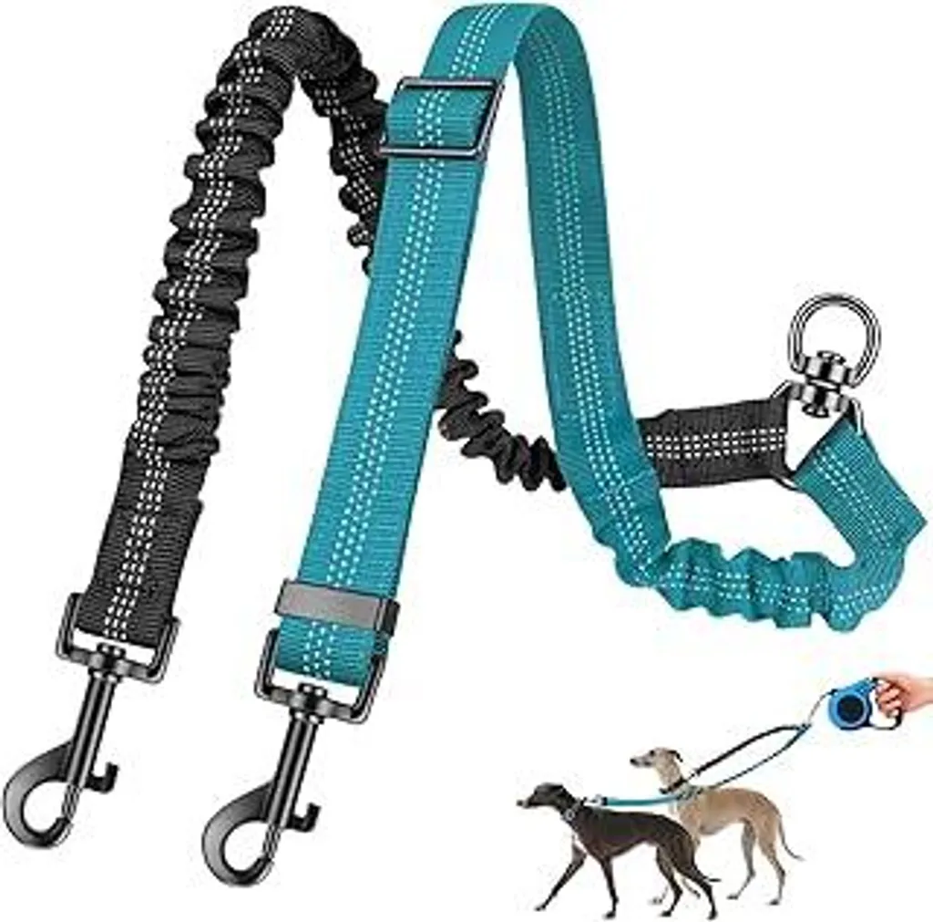 1 pezzo Antigroviglio Splitter girevole a 360° Doppio guinzaglio per due cani, doppio guinzaglio per cani, guinzaglio riflettente con ammortizzatore regolabile per cani di taglia piccola, media e grande.