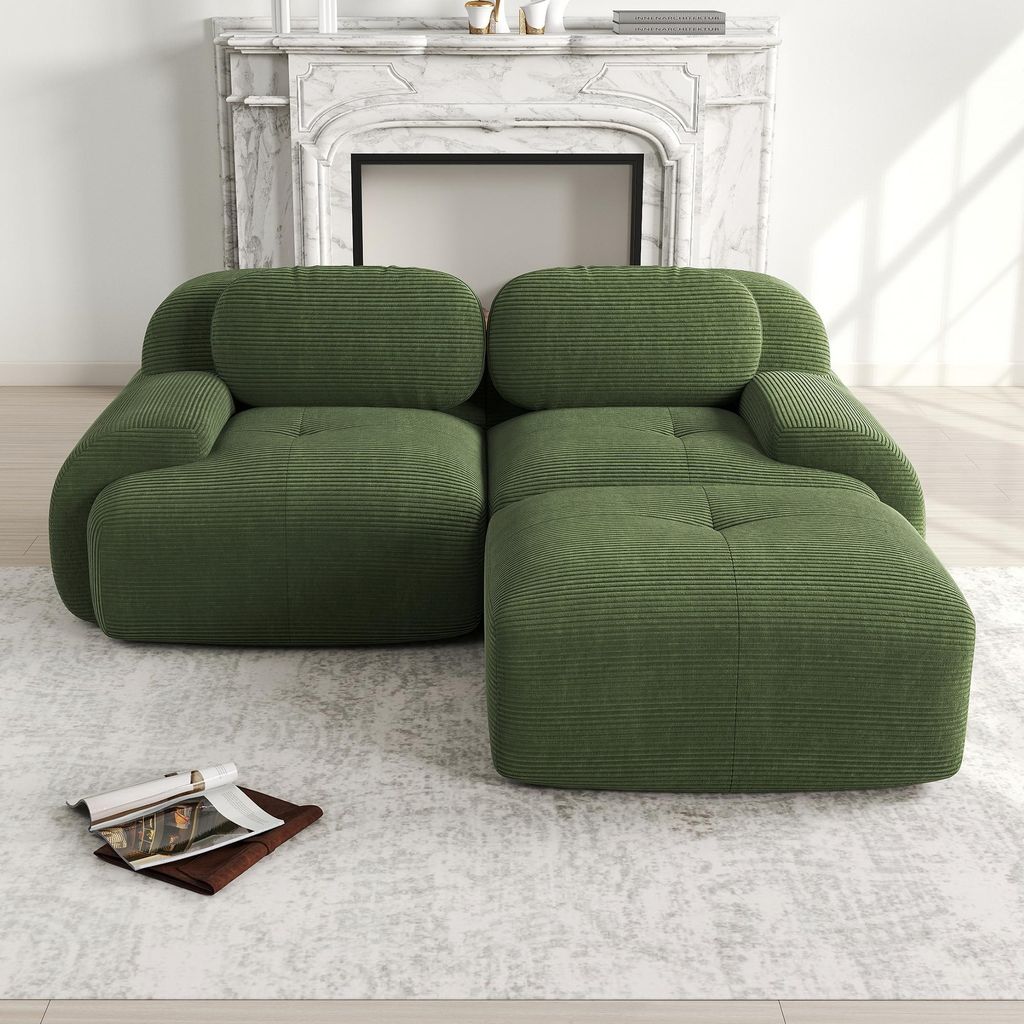 82'' Ecksofa aus weichem Cordstoff, modular kombinierbar mit gebogenen Armlehnen, ohne Montage, hochelastische Schaumstoffpolsterung für Wohnzimme...