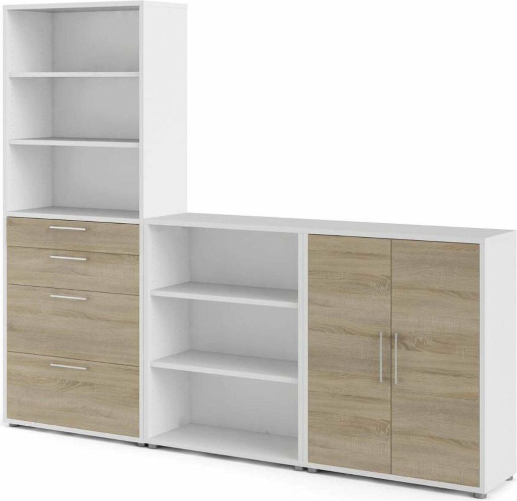 Kommode Acceglio, Wohnzimmerbuffet, Wohnzimmer-Sideboard, Moderne Küchen-Speisekammer, 267x40 h222 cm, Weiß und Eiche