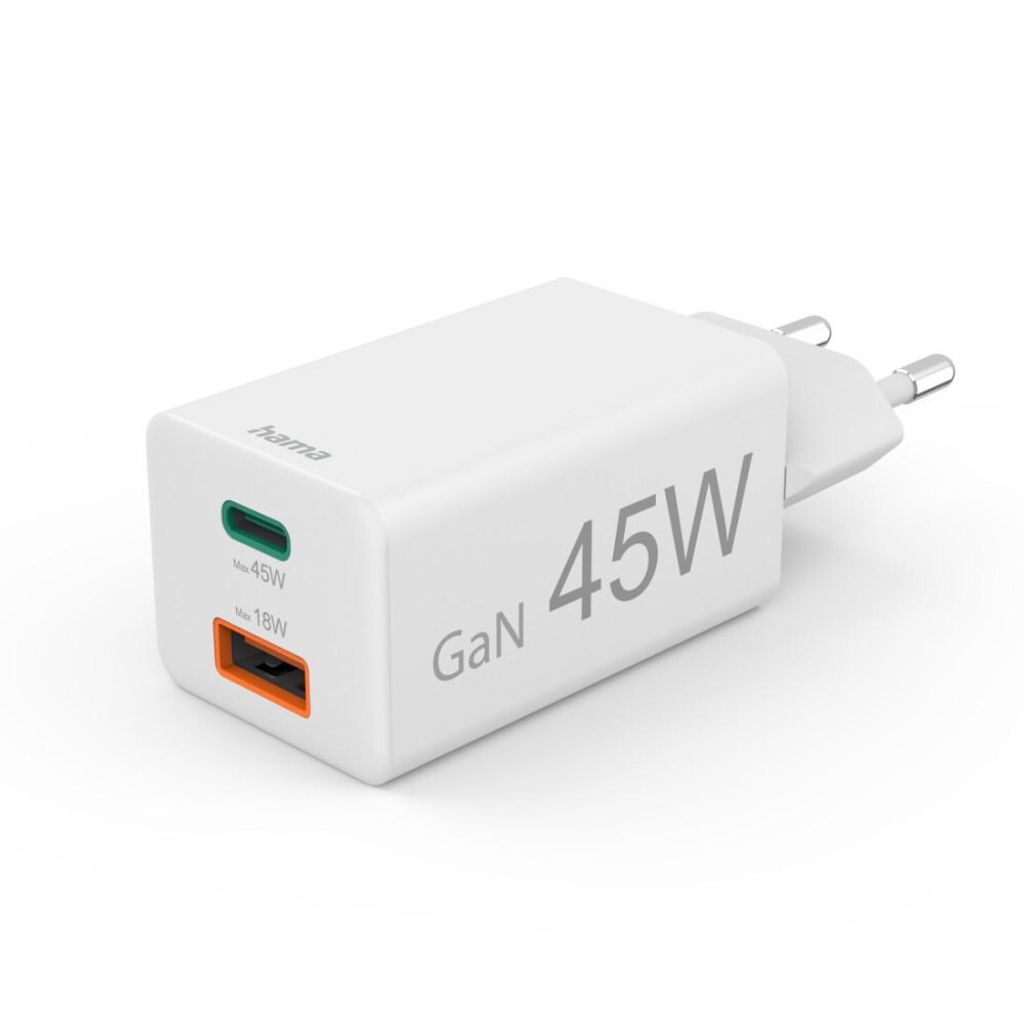HAMA Schnellladegerät (USB-A + USB-C) Mini-Ladegerät, 45 W (00125141)