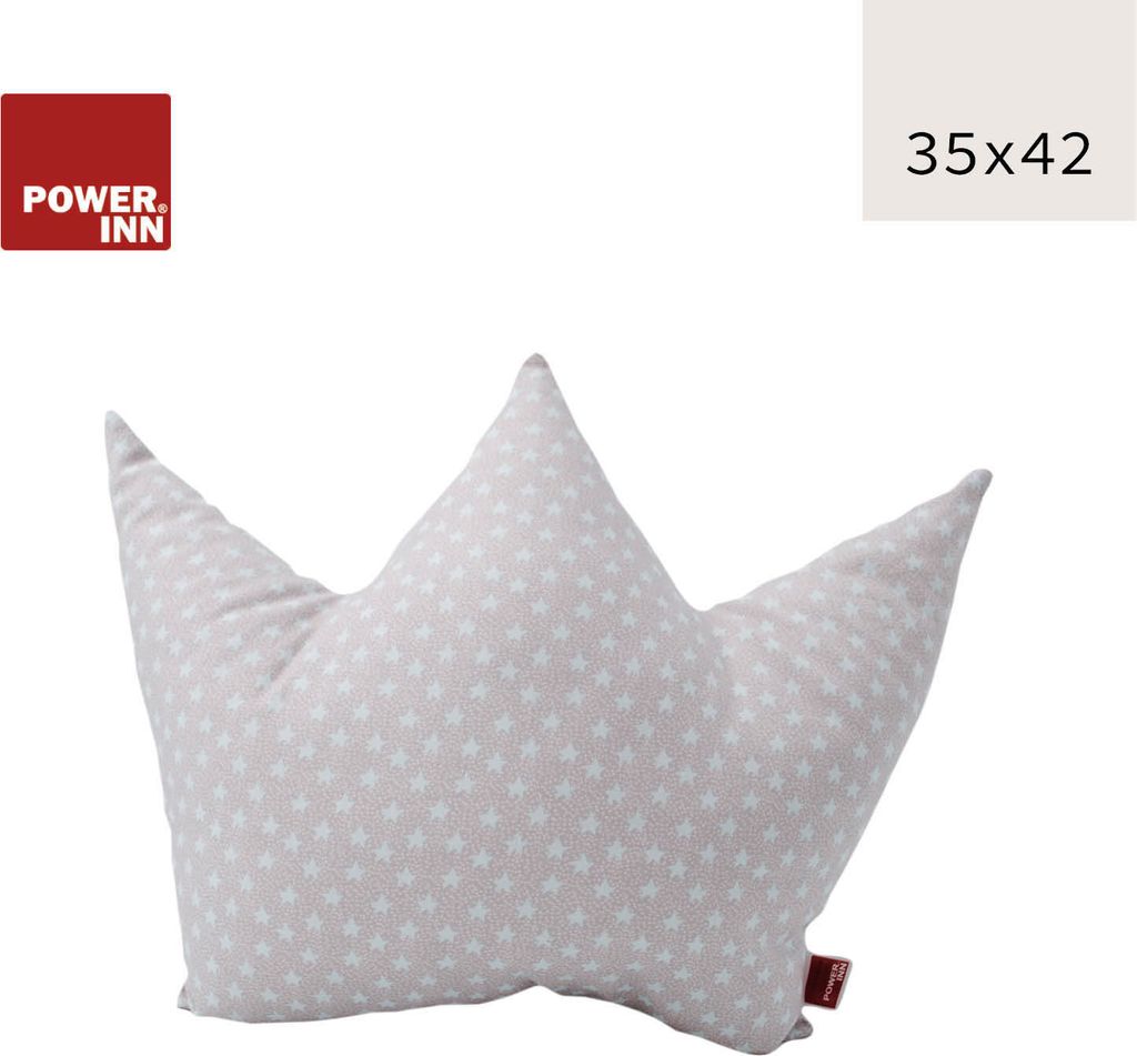POWER INN Kronenkissen | ca. 42x35cm | Hellgrau mit hellblauen Sternen | Dekokissen | Sofakissen | Kuschelkissen