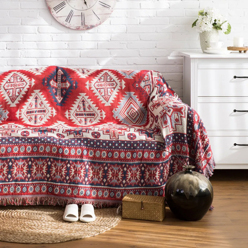 Couverture canapé réversible avec franges boho chic style scandinave - 2