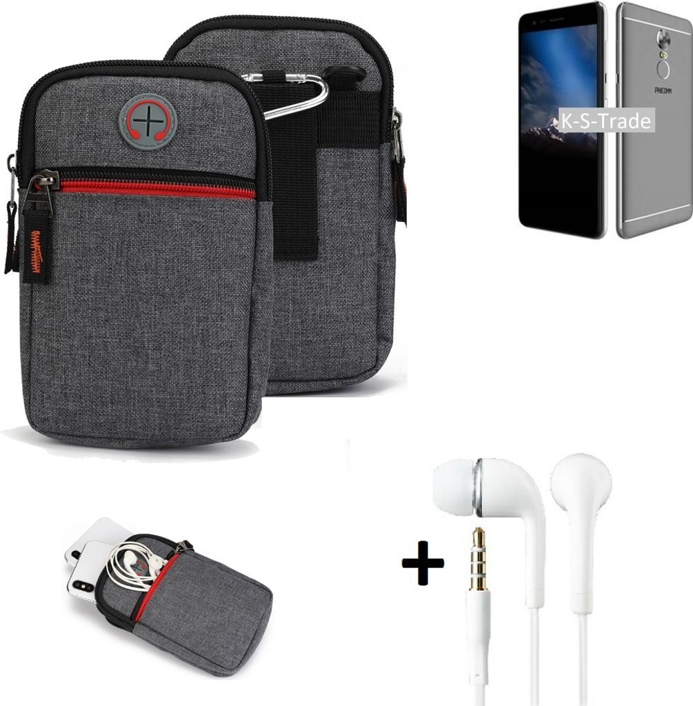 K-S-Trade Gürtel Tasche + Kopfhörer kompatibel mit Phicomm Energy 4s Handy Tasche Holster Schutz Hülle Handy Hülle grau Zusatzfächer 1x