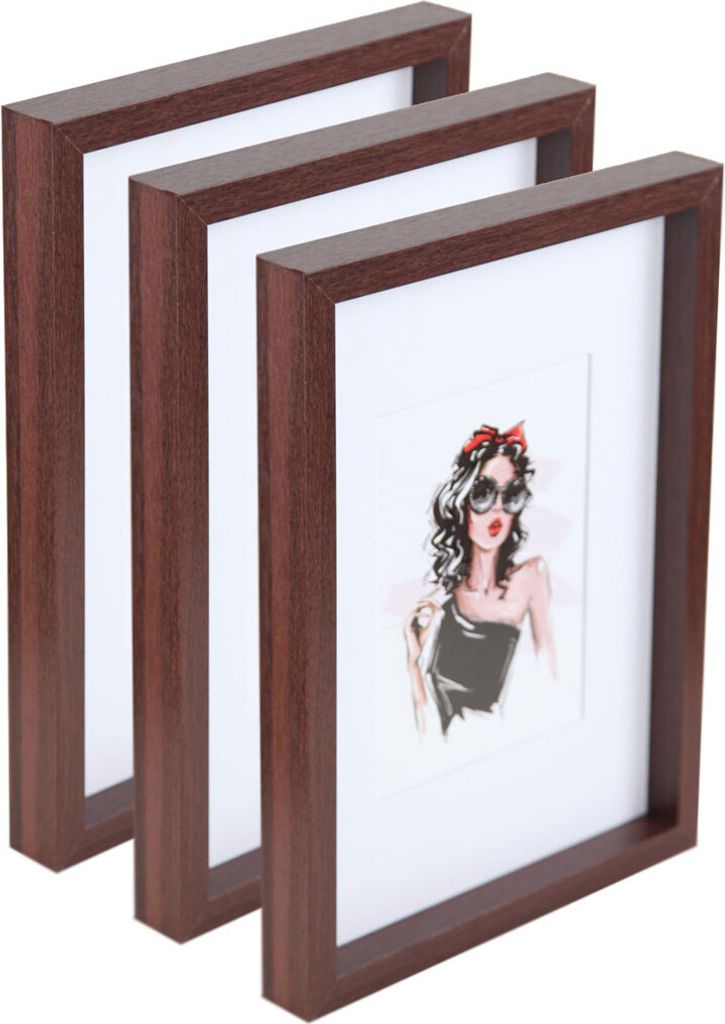 3er 5er Set Holz Bilderrahmen Bilder Foto Rahmen Fotorahmen Wanddeko Collage Poster HR-15 - Farbe: 3er Pack Nuss | Format: 40x60