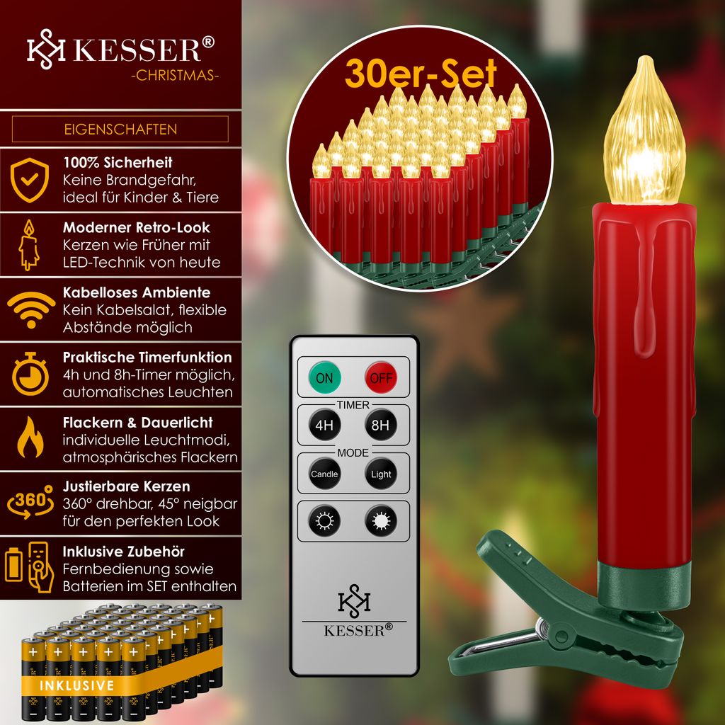KESSER® Weihnachtsbaumkerzen 20 LED Inkl. Batterien Produktbild 2