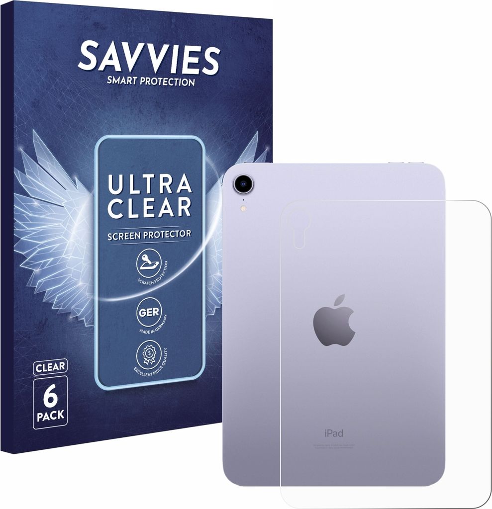 6x Für Apple iPad Mini 7 WiFi 2024 (Rückseite) Schutzfolie Savvies Displayschutz Display Schutz Folie Klar Transparent