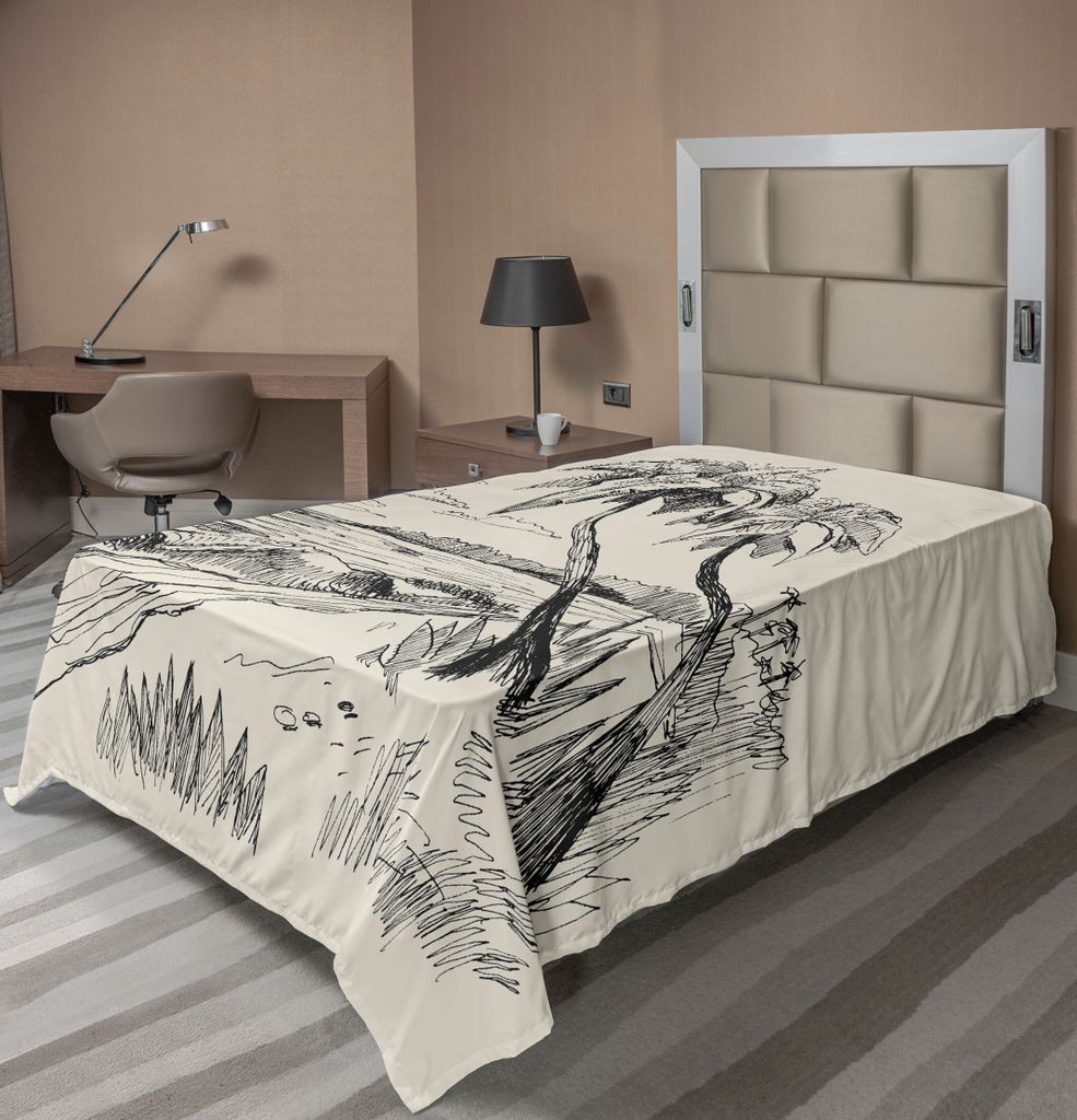 ABAKUHAUS Palme Bettlaken, Skizze Der Kokosnuss Palme Auf Sandy Tropisch Strant Exotischer Ozeanufer Druck, weiches bequemes oberes Bettlaken für ...