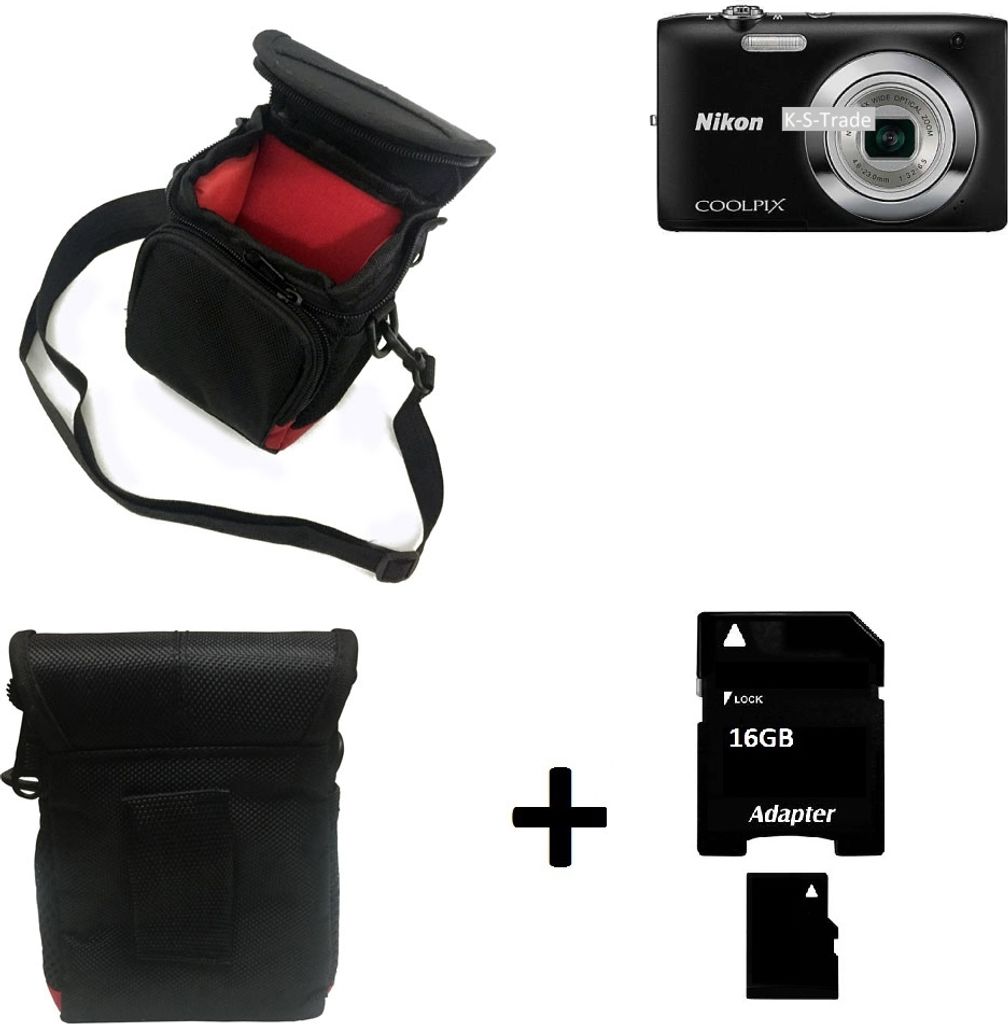K-S-Trade Kameratasche Fototasche Umhängetasche Schutz Hülle kompatibel mit Nikon Coolpix S2600 mit Zusatzfach und teilbaren Innenraum mit Trennwand