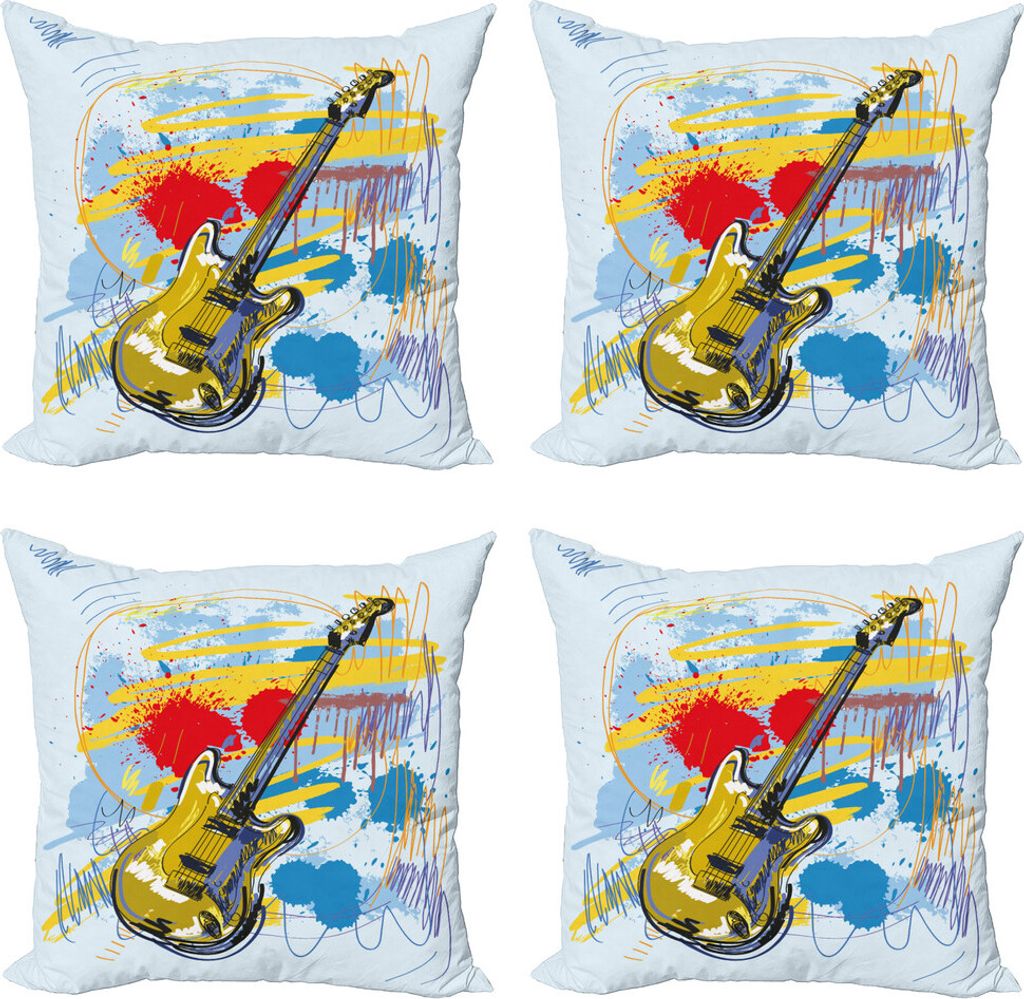 ABAKUHAUS Kunst Kissenbezug Set (4 Stück), Abstrakte Musikinstrument, Moderner Doppelseitiger Digitaldruck, 40 cm x 40 cm, Teal Yellow