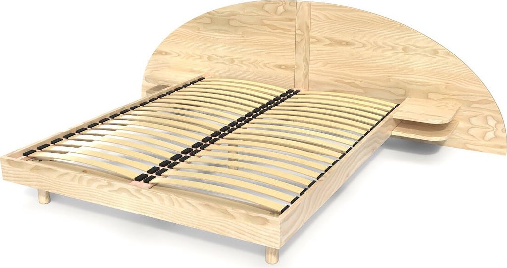 2 Sitzer Holzbett mit Kopfteil und Nachttischen ARC - 160x200 - Naturlack