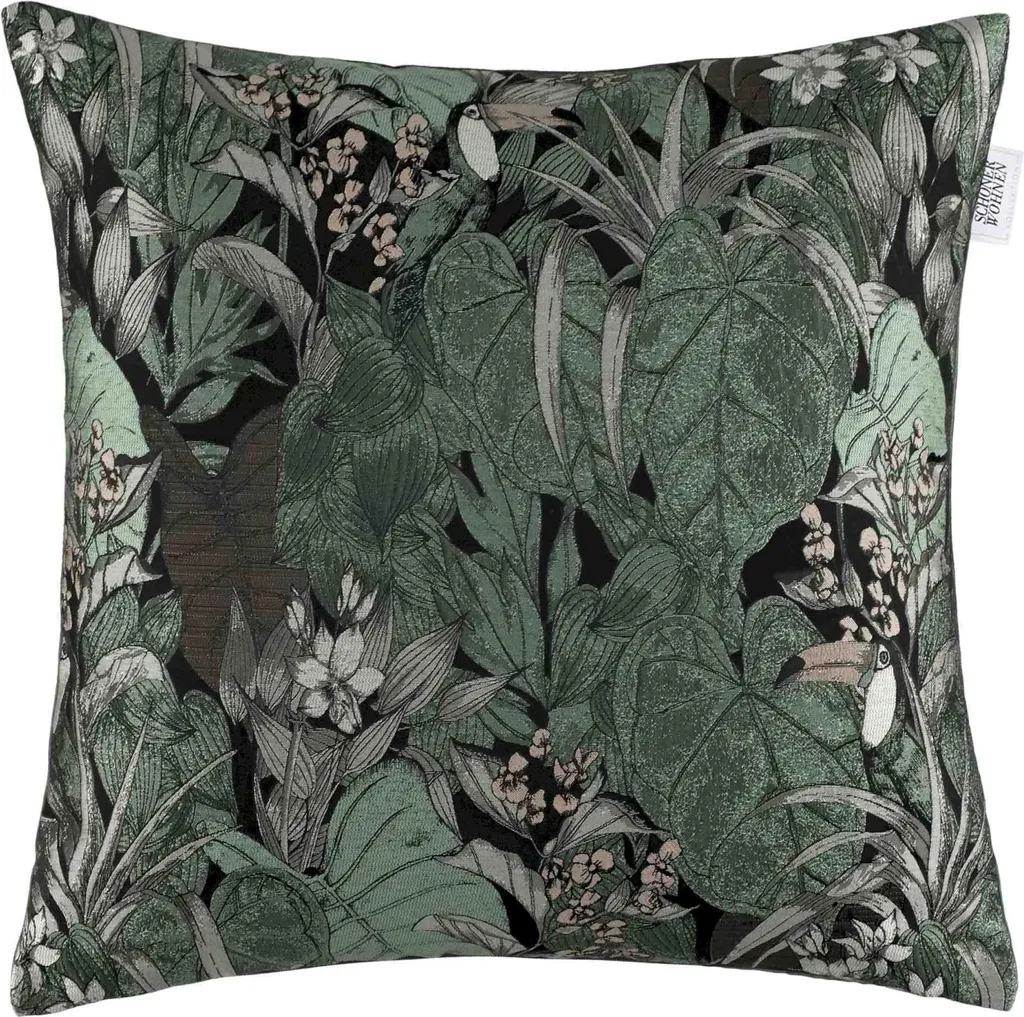 Housse de coussin 45x45 cm vert foncé et noir en polyester avec zip