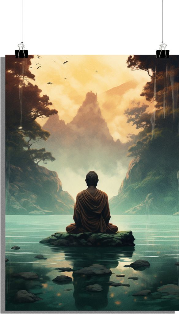 Buddha Poster - Mönch Poster - Meditations Poster - Natur Poster - Kunstposter - Entspannendes Poster - 51x71cm - Perfekt zum Einrahmen