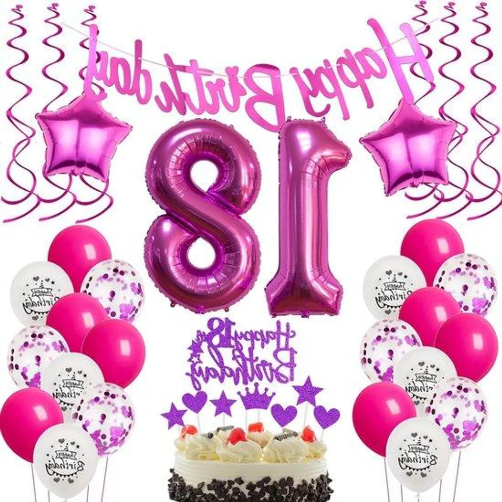 Ballons 18 ans Rose pour Fille - Kit Décoration Gâteau et Fête Chic