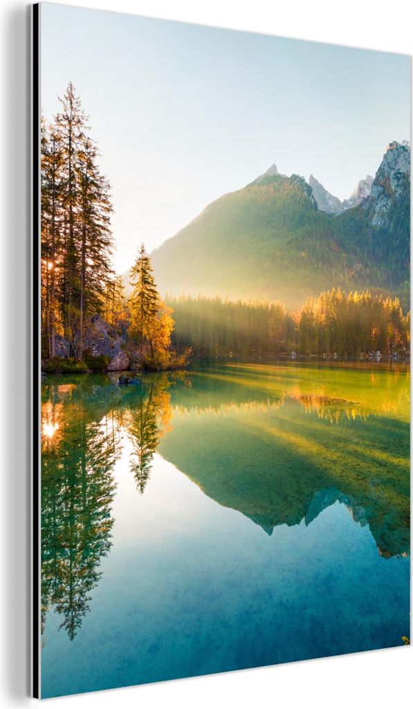 MuchoWow Wanddekoration Metall Metallbild Wandkunst 30x40 cm See - Wald - Berge - Natur - Sonne - Landschaft MuchoWow Aluminium Gemälde - Bilder