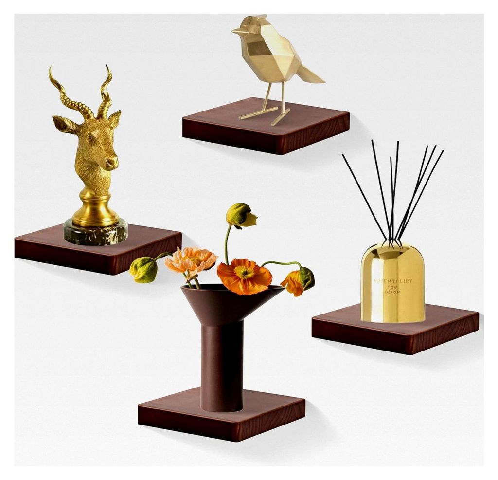 Quadratische Schwebende Regale Aus Holz, Mini-Wandregal Im Kompakten Stil FüR Kleine GegenstäNde, HäNgende Wandregaldekoration, 4Er-Set (Dunkler...