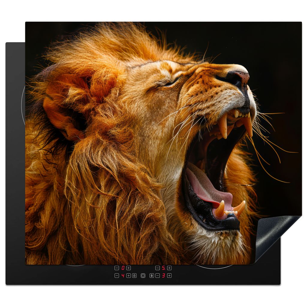 KitchenYeah Herdabdeckplatte Löwe - Braun - Tier - Schwarz , 58x51cm, Küche Deko, Glaskeramikkochfeld Herdabdeckung, Abdeckplatte fùr Kochfeld